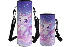 ASQVTIFE Starry Sky Dragon Water Bottle Carrier Bag with Strap for Kids Kawaii Animal Water Bottle Holder Insulated Neoprene Water Bottle Carrier for Elementary Middle School 1000ml Bottle Holder Bag