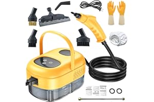 Kocusu Hand Held Steam Cleaner 2500W,Portable Steamer Cleaning Machine 1100 ML with 3 Brush Heads,Adjustable Steam Cleaners with Smart Touch for Tile,Grout,Carpet,Car,Kitchen (Yellow)