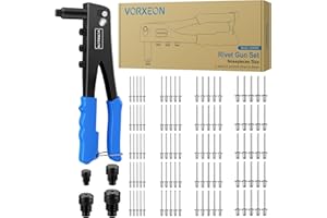 VORXEON Pop Rivet Gun Set Heavy Duty Hand Riveter Rivnut Tool with 100Pcs Rivets 2.4mm 3.2mm 4.0mm 4.8mm for Furniture Car Trailer Boat