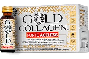 GOLD COLLAGEN Forte Ageless - Collagene Integratore Antirughe Antiossidante Riduce Linee Sottili con Biotina Crescita Capelli, Vitamina C, Collagene Marino con Acido Ialuronico Plumper, 10x50 ml