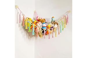 JONTELL Stuffed Animal Hammock Teddy Bear Net Plush Holder Soft Toy Storage Organizer Boho Macrame Toy Holder (Color)