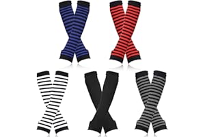 Sibba Fingerlose Handschuhe Armstulpen Goth-äRmel 5 Paar Punk-Rock Disco-Kleidung Outfits Gothic Halloween Cosplay Lang Gestreift Winter Warm KostüMmanschetten Fingerhandschuhe Damen