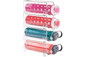 mDesign Countertop Water Bottle Holder — Refreshing Water Bottle Storage - Bottles and Stackable Racks for Countertops, Workstations or in The Fridge - Pack of 4 - Clear