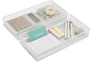 Annova Mesh Drawer Cabinet and Shelf Organizer Bins Storage Basket School Office Supply Holder Tray- Set of 2 (White, 30.5x15x5 cm)