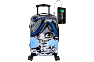 TOKYOTO – Valigia Trolley Rigida VAMPIRE GIRL 55x40x20cm | Trolley Giovanile Per Ragazzi Ragazze Bambini Bambine, 4 Ruote 360º | Bagaglio A Mano con Fantasia Colorata Divertente