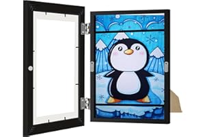 KLGFI Bilderrahmen Kinderzeichnungen, Kinder Kunstrahmen A4 Aufklappbar Frontöffnung,Bilderrahmen Zum Befüllen Werden Verwendet, Um Kunstwerke Von Kindern Anzuzeigen Und Zu Speichern (Schwarz)