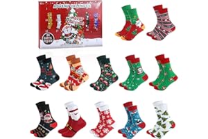 ‎AISCHENS Aischens 12 par skarpet bożonarodzeniowych, kalendarz adwentowy 2025, dla kobiet i mężczyzn, skarpety bożonarodzeniowe, damskie kalendarz adwentowy 2025, uniseks, rozmiar 35-38, prezenty na Boże