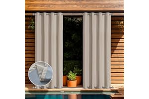 ele ELEOPTION, Cortina Impermeable para Exteriores, con Ojales Superiores e Inferiores para Porche Frontal, pérgola, Cabana, Patio Cubierto, cenador, casa en la Playa (Beige, 2 Piezas, 137 x 213 cm)