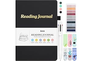 ASTEN Reading Journal for Book Lovers Gifts, Book Journal for Reader, Book Tracker Journal Reading Log, 65 Book Review Journal with Bookmarks, Book Tabs, Multicolor Pen, Reading Tracker for Women Men, Black