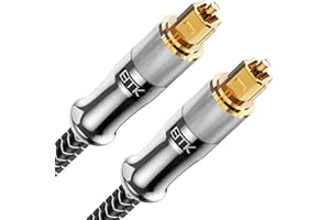 EMK Cable Optique Câble Optique Audio Numérique Toslink Câble Fibre Optique Spdif pour Home Cinéma, Barre de Son, TV, PS4, Xbox (1,5M, Câble optique Toslink plaqué or 24 K)