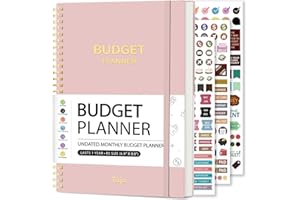 KAICN Undated Budget Planner with Tag Stickers, A5 Monthly Budget Planner Budget Book with Expense & Saving Tracker for Money Management and Saving(Pink)