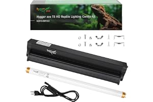 T5 UVB Reptile Light Fixture HO UVB Bulb Lighting Combo Kit, 10.0 UVB Light for Reptiles Terrarium Hood with 8W Reptile Light Bar UVA UVB Desert Lamp for Bearded Dragon Turtle Tank, 12 Inch