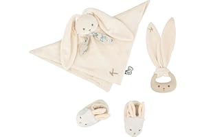 Kaloo - Lapinoo - Coffret de Naissance - Couleur Crème - 3 Accessoires Bébé - Doudou + Anneau de Dentition Bébé + Chaussons 11 cm - Dès la Naissance, K218013