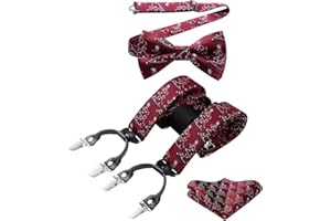 HISDERN Papillon e Bretelle Uomo di Natale Bretelles e Papillon Fazzoletto da Taschino Regolabile Forma di Y con 6 Clip Robuste