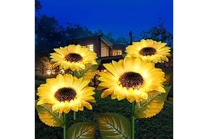 Homeleo Set of 4 Solar Sunflower Lights, Outdoor Garden Decorative Artificial Flowers Stake Lights, Light up Gardening Ornaments for Lawn Patio Pathway Memorial Cemetery Grave Bush Yard Decorations