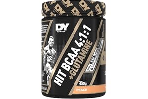 DY Nutrition HIT BCAA 4:1:1 + Glutamine, 450g, 30 Servings (Peach Flavour) Branch Chain Amino Acid Powder Drink for Optimal Pump & Performance | Pre & Intra Workout Supplement