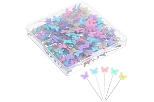 MBAIYO 250 alfileres de cabeza de mariposa, alfileres con cabeza de mariposa, alfileres de cabeza larga de 5,3 cm multicolor con caja de almacenamiento, alfileres de costura para manualidades, costura
