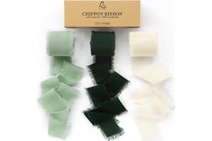 Ligtmor Ruban en Mousseline de Soie, Fait Main avec Franges, Total 3,8 cm x 19,2 m, Ruban Effiloché pour Invitations de Mariage, Bouquets de Mariée, Cadeaux Emballages, Bricolage