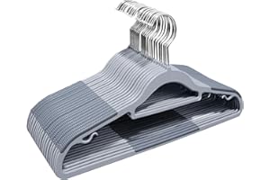 ABHENG 20 Stück Kleiderbügel, Rutschfester Kunststoffbügel, Platzsparender Bügel, 360° Drehbarer Haken, Dicke 0,5 cm, 42 cm lang, für Mäntel, Kleider, Hemden, Grau + Silber, APY0320G
