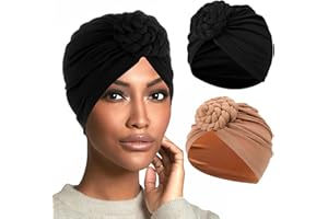 XEPST 2 sztuki turbanów dla kobiet, afrykańskie czepki, wstępnie zawiązany węzeł, turban, nakrycie głowy, nakrycie głowy, czapka do spania, na wypadanie włosów, czapka z chemioterapią, dla kobiet, 2