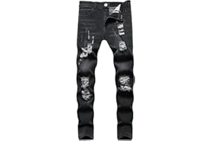 GENERICO Jeans Skinny Uomo Nero Jeans da Uomo Comfort Stretch Denim Jeans a Gamba Dritta Jeans Aderenti Pantaloni X Compatible with Moto