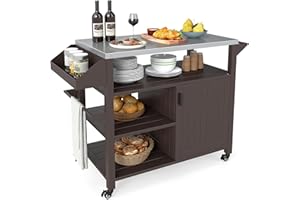 COSTWAY Outdoor Grill Cart, BBQ Movable Food Prep Pizza Oven Table with Storage Cabinet, Spice Rack, Shelves & Stainless Steel Top, Metal Portable Kitchen Island on Wheels for Grilling and Cooking