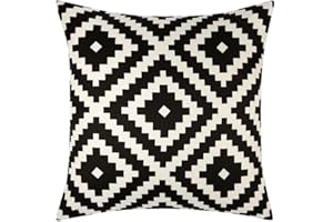RED RAINBOW Waterproof Garden Cushion Covers Boho Geometric designs Water Resistant 18 inch x 18 inch 45 cm Square (Black Boho)