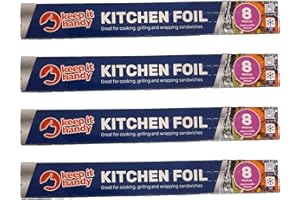 KEEP IT HANDY 32M Tin Foil Roll | Aluminium Kitchen Foil Roll 4 Pack - 8M x 29cm | Aluminium Foil for Wrapping, Grilling & BBQ | Tinfoil Roll Dispenser & Cutter