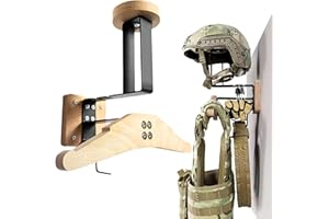 GEMMAHW Wall Mount Helmet Holder - Sturdy Motorcycle Helmet Stand with Hook & Hanger (Solid Wood & Iron) - Multifunctional Rack for Tactical Gear, Motorcycle and Racing Helmets