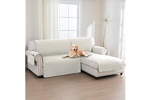 BellaHills Copridivano 2 Posti Con Penisola a Destra - Angolare, Antiscivolo, Antimacchia, Antigraffio - 100% Impermeabile, Seduta 205cm, Beige