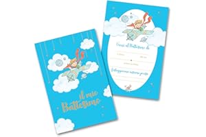 PRINTSERVIS Bigliettini Inviti Prima Battesimo bimbo/bimba 20 pezzi, Grafica a Scelta, facili da compilare con Nome e Data Stampati su cartoncino 300g/m 95x150mm. (Piccolo Principe)
