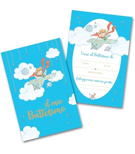 Inviti Battesimo Personalizzati - Set 20 Con Buste, Cartoncino Alta Qualità, Tema Piccolo Principe - Foto 9