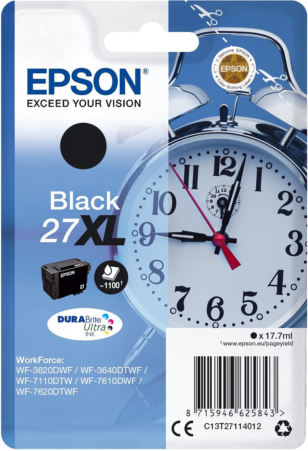 Epson C13T27114012 - Cartucho de Tinta para Impresoras 27XL DURABrite Ultra, 17.7 ml, color negro
