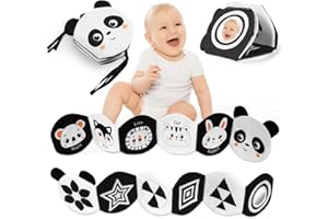 HOTUT Livre Tissu Bébé Eveil, Livre Doux Froissé, 3D Livre Noir et Blanc Bébé Montessori, livre sensoriel en tissu pour Bébé 6-12 Mois, Cadeau de Naissance pour Tout-Petit Garçon Fille, Double Face