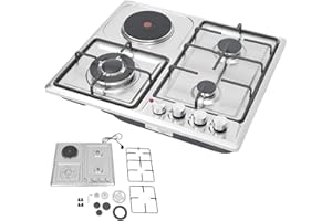ROGONPDK Plaque de cuisson à gaz à 4 feux, 3 gaz + 1 plaque électrique, cuisinière à gaz avec protection contre les pannes de flamme, en acier inoxydable, encastrable, plaque de cuisson à gaz