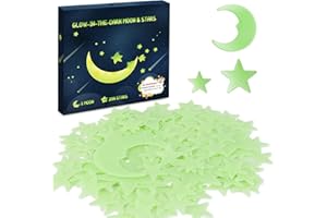 CHERRYCREEK DECALS Glow in The Dark Stars for Ceiling - 205PCS Stars & 1 Moon for Kids Bedroom, Baby Room Nursery - Safe, Removable & Reusable