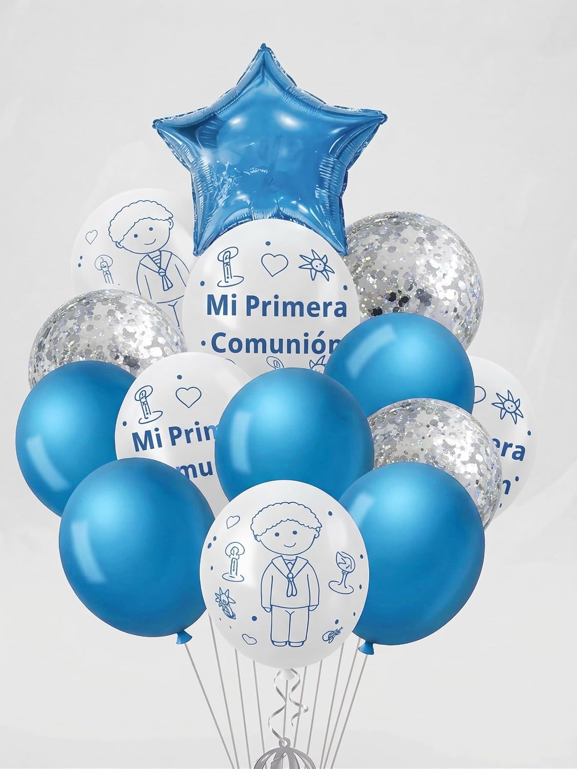 CIVELLO GLOBAL Pack de 15 Globos para Primera Comunión, Colores Azul y Rosa, Ideales para Fiestas y Celebraciones Religiosas