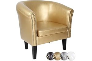 MIADOMODO® Poltrona Chesterfield-Imbottita, in Similpelle e Legno, Borchie Decorative in Rame, Set (1 o 2) e Colore a Scelta-Sedia, Poltrona da Salotto, Soggiorno, Camera da Letto, Club (Oro, 1pz)