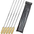 BnoSpace 17 Inch Stainless Steel Square Barbeque Skewers with Wood Handle | BBQ Skewers Set | Reusable BBQ Sticks, Kabab Metal Grilling Skewer | Set of - 5 (BBQ Sticks Wood)