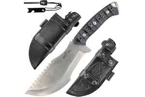 JEO-TEC Nº51: Couteau de Camping Randonnée Chasse Outdoor Survie Bushcraft Multifonctionnel, Lame INOX MOVA-58, Étui de Transport en Cuir, Fabriqué en Espagne