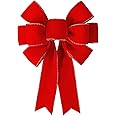 CaPiSo - 12 fiocchi di raso con rosa e clip di fissaggio extra lunga, fiocco da regalo, 14 x 16 cm, colore: rosso