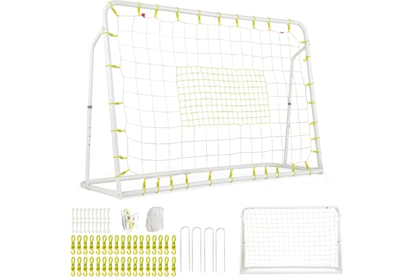 COSTWAY 2-i-1 Fotbollsmål och Rebounder för Trädgård, Höjdjusterbar Med Metallram och 2 Nät, Väderbeständig Träningsgrind för