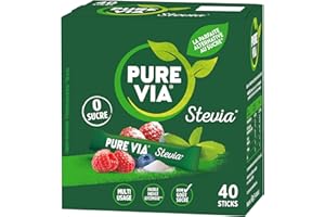 PURE VIA - Boîte 40 sticks - Stevia Poudre - Zéro Calorie