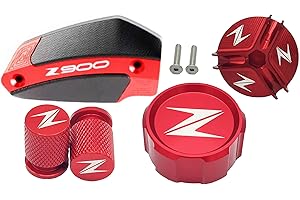SELECTION3D Accessoires Z-900 - | 2017-2024 | Couvercle Maitre Cylindre Z-900 Avant et Arrière | Bouchon d'Huile | Bouchons de valves | Couleur Rouge | Équipement Moto Z900 | Protection | Caches Z-900