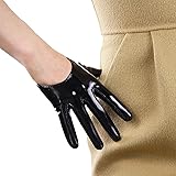 DooWay Guanti da donna in pelle sintetica brevetto PU effetto bagnato gotico Costume Dress Guanti nero lucido 13 cm