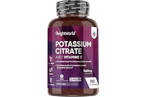 WEIGHTWORLD Citrate de Potassium avec Vitamine C, 180 Comprimés Vegan Cassables pour 3 Mois, Potassium Citrate Kalium avec Vit C Acide L-Ascorbique sans Stéarate de Magnésium