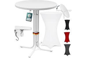 Casaria® Table Haute Pliable Blanche avec Housse Blanche Mange Debout 110 cm Bar bistrot Jardin 2 Crochets Inclus