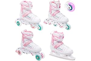 RAVEN 4in1 Inline Skates Pattini in linea Triskates Pattini a rotelle/da ghiaccio per bambini ragazze regolabili