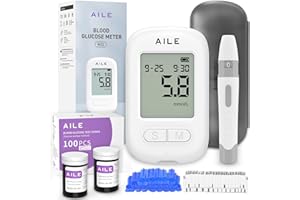 AILE Blood Glucose Test Kit for Diabetes: 100 Glucometer Strips, 100 Lancets, 1 Meter for Home Use Portable Blood Sugar Monitor Testing Kits Diabetics Meter - UK Glucometer (W33)