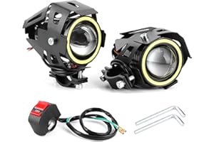 Ruspela Reflektory motocyklowe 2 szt. 12 V 125 W 3000 lm U7 LED Angel Eyes reflektor białe światło IP68 reflektor motocyklowy z przełącznikiem